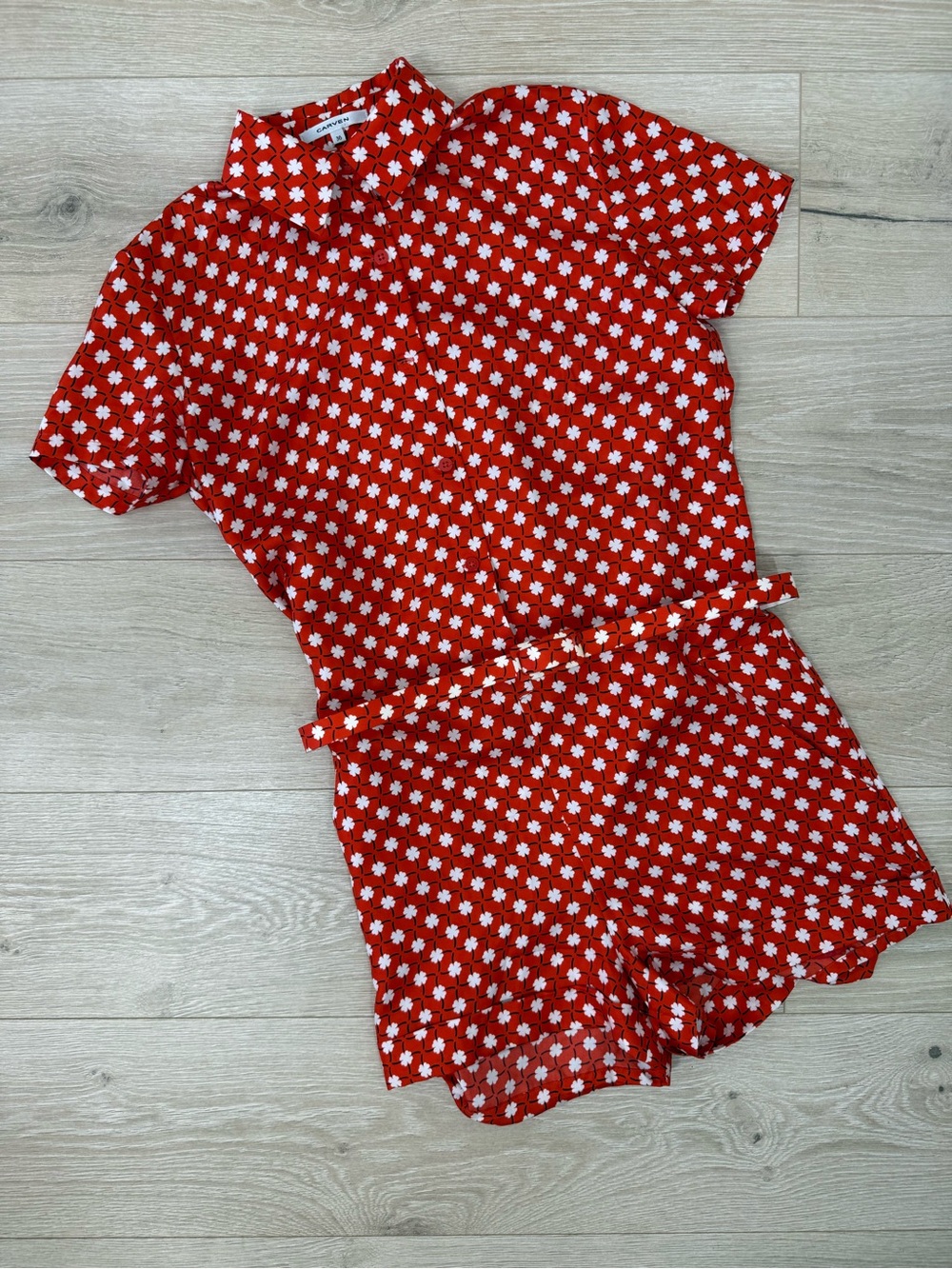 Carven Orange Silk Printed Belted Romper